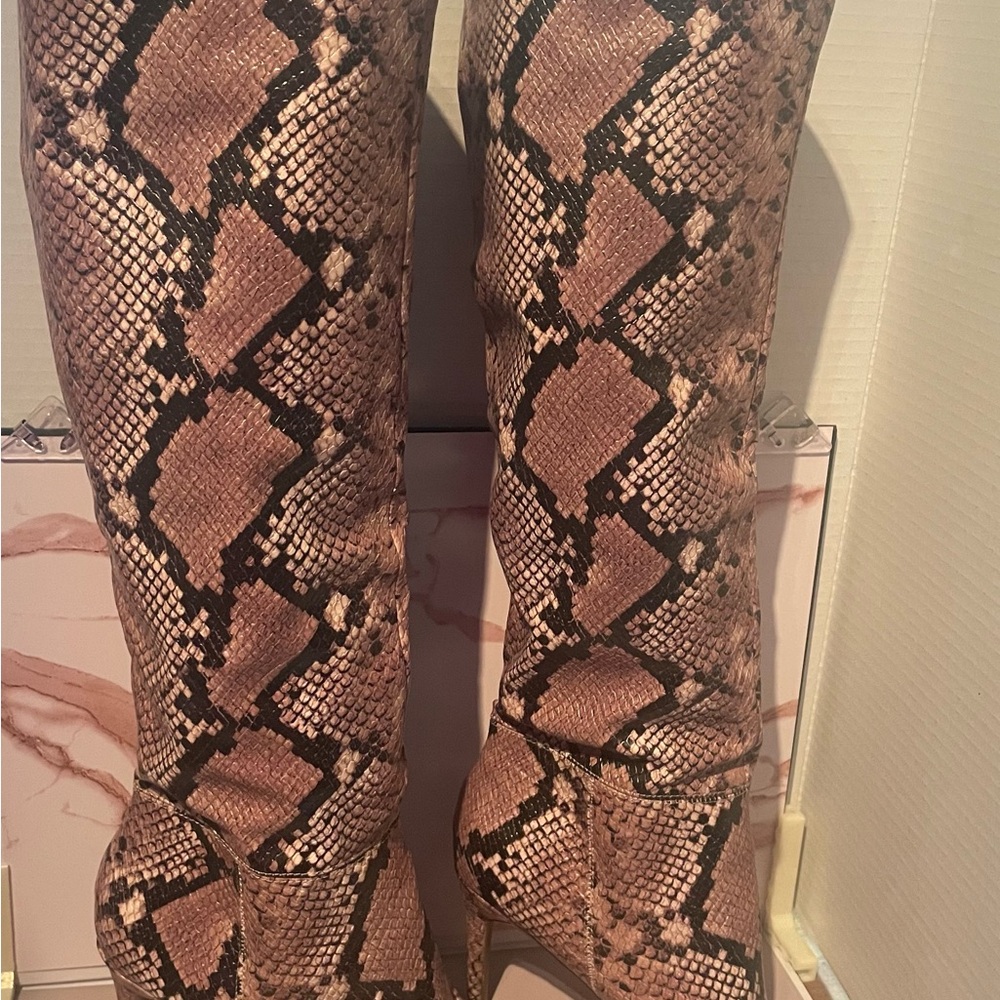 Steve Madden Tan Snake Print Over the Knee Boots